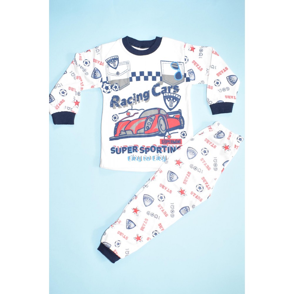 Racing Cars Yazılı Cep Baskılı Pijama Takımı - Mavi