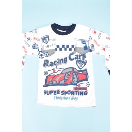 Racing Cars Yazılı Cep Baskılı Pijama Takımı - Mavi