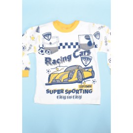 Racing Cars Yazılı Cep Baskılı Pijama Takımı - Sarı